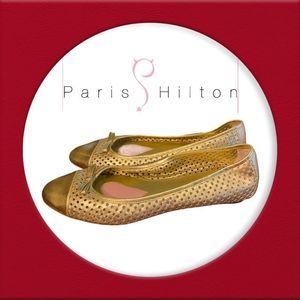 Paris Hilton Gold Perforated Bow Ballet Flats 8.5